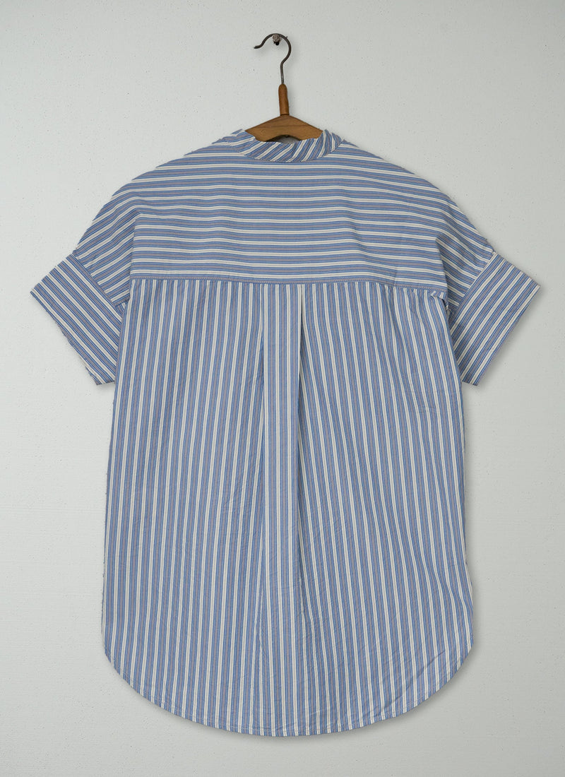 Reworn Stripe Poplin Gathered Shirt Size XXS (1209) | Multi