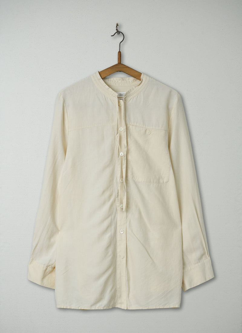 Reworn Tie Neck Silk Shirt Size 10 (1105) | Ecru