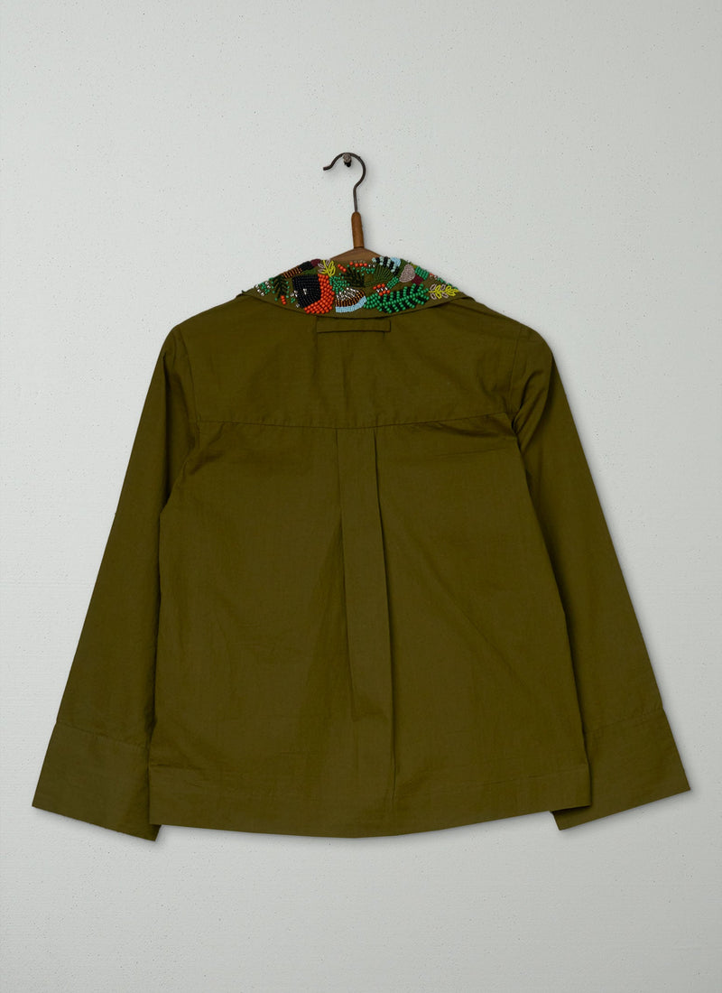 Reworn Hand Beaded Poplin Shirt Size 4 (1093) | Multi