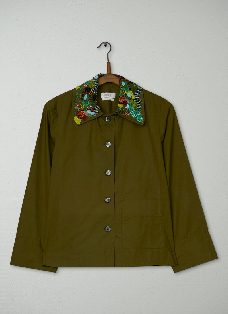 Reworn Hand Beaded Poplin Shirt Size 4 (1223) | Multi