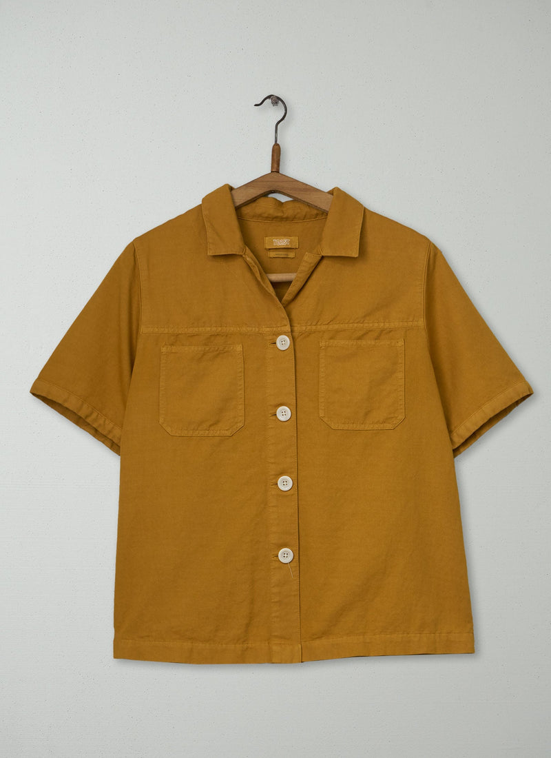 Reworn Cotton Linen Shirt Size 12 (1270) | Mustard