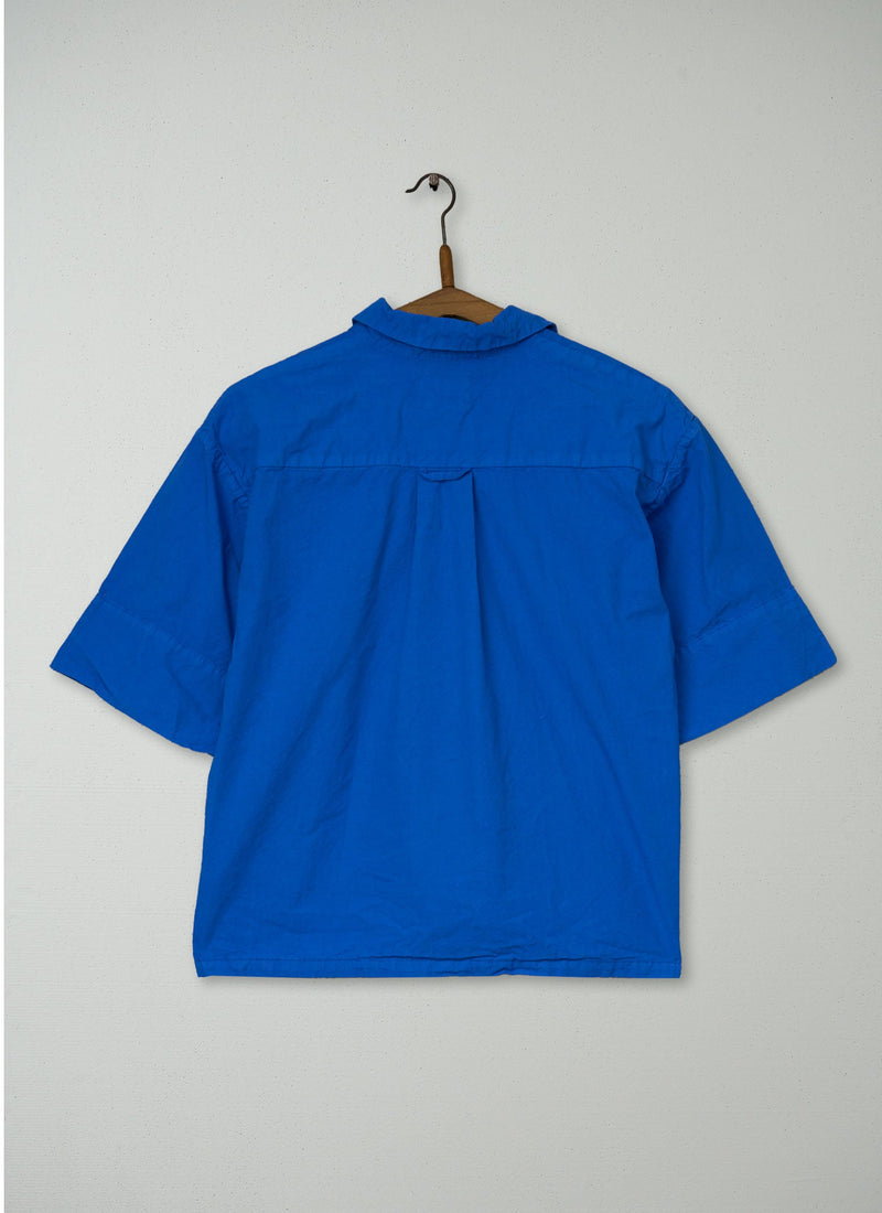 Reworn Cotton Linen Poplin Shirt Size XXS (1216) | Enamel Blue
