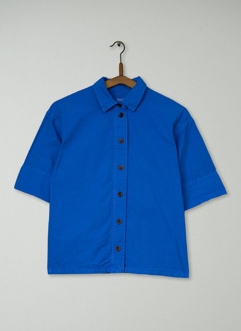 Reworn Cotton Linen Poplin Shirt Size XXS (1216) | Enamel Blue