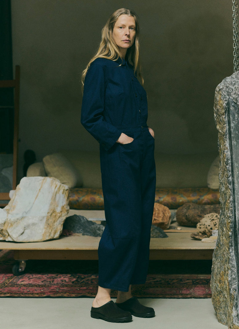 Half Placket Cotton Twill Jumpsuit | Indigo