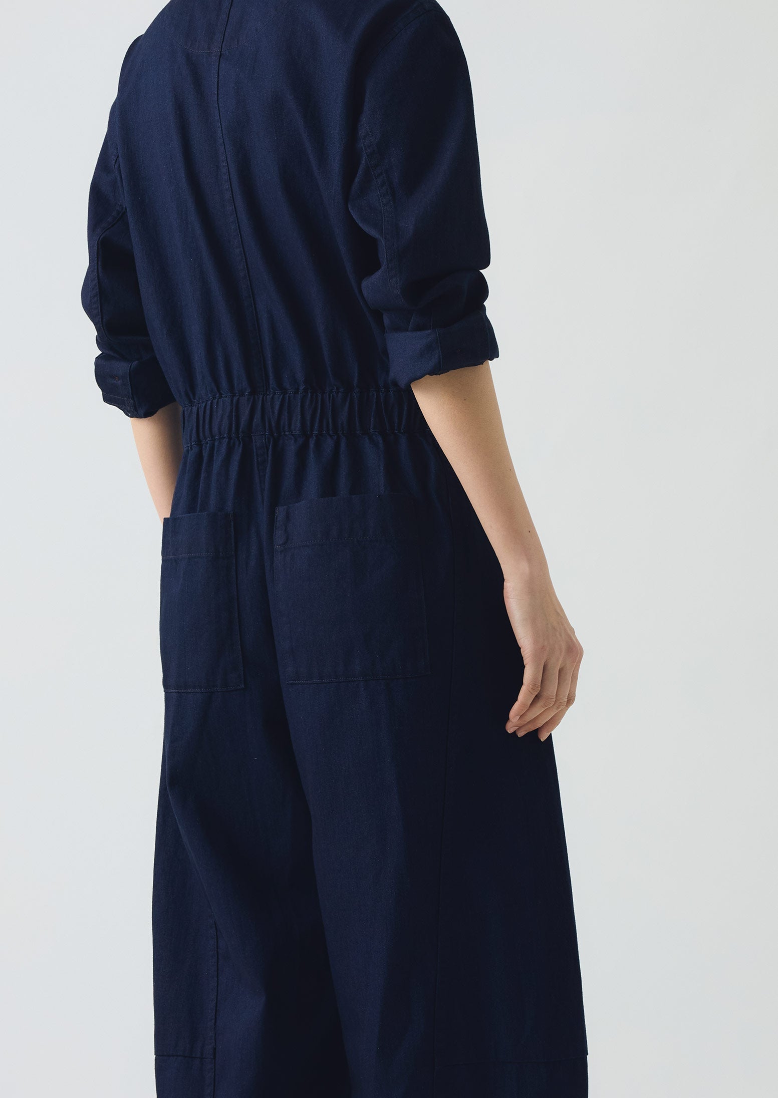 Half Placket Cotton Twill Jumpsuit | Indigo | TOAST