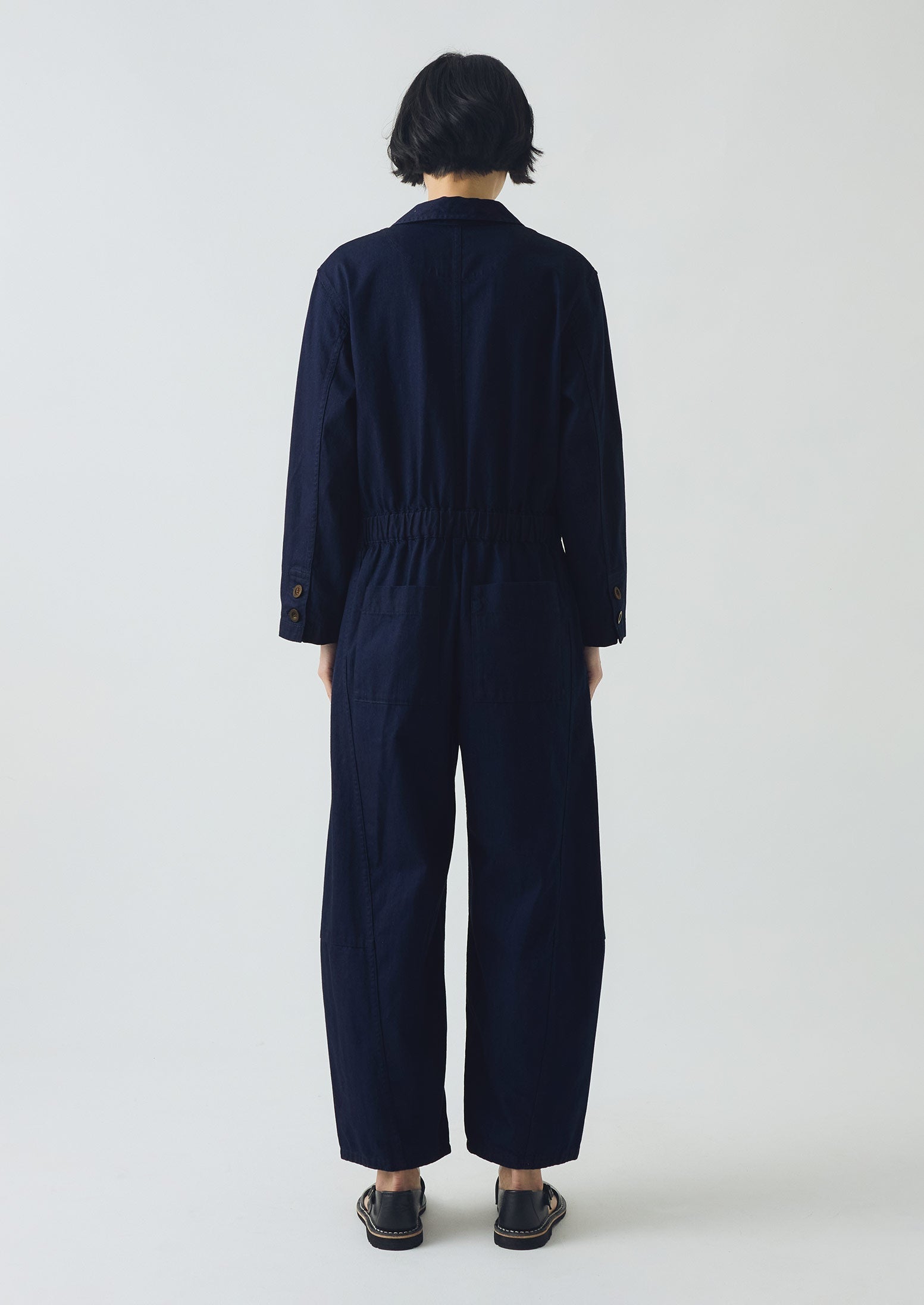 Half Placket Cotton Twill Jumpsuit | Indigo | TOAST