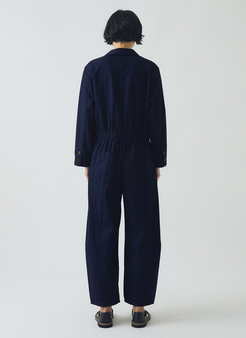 Half Placket Cotton Twill Jumpsuit | Indigo