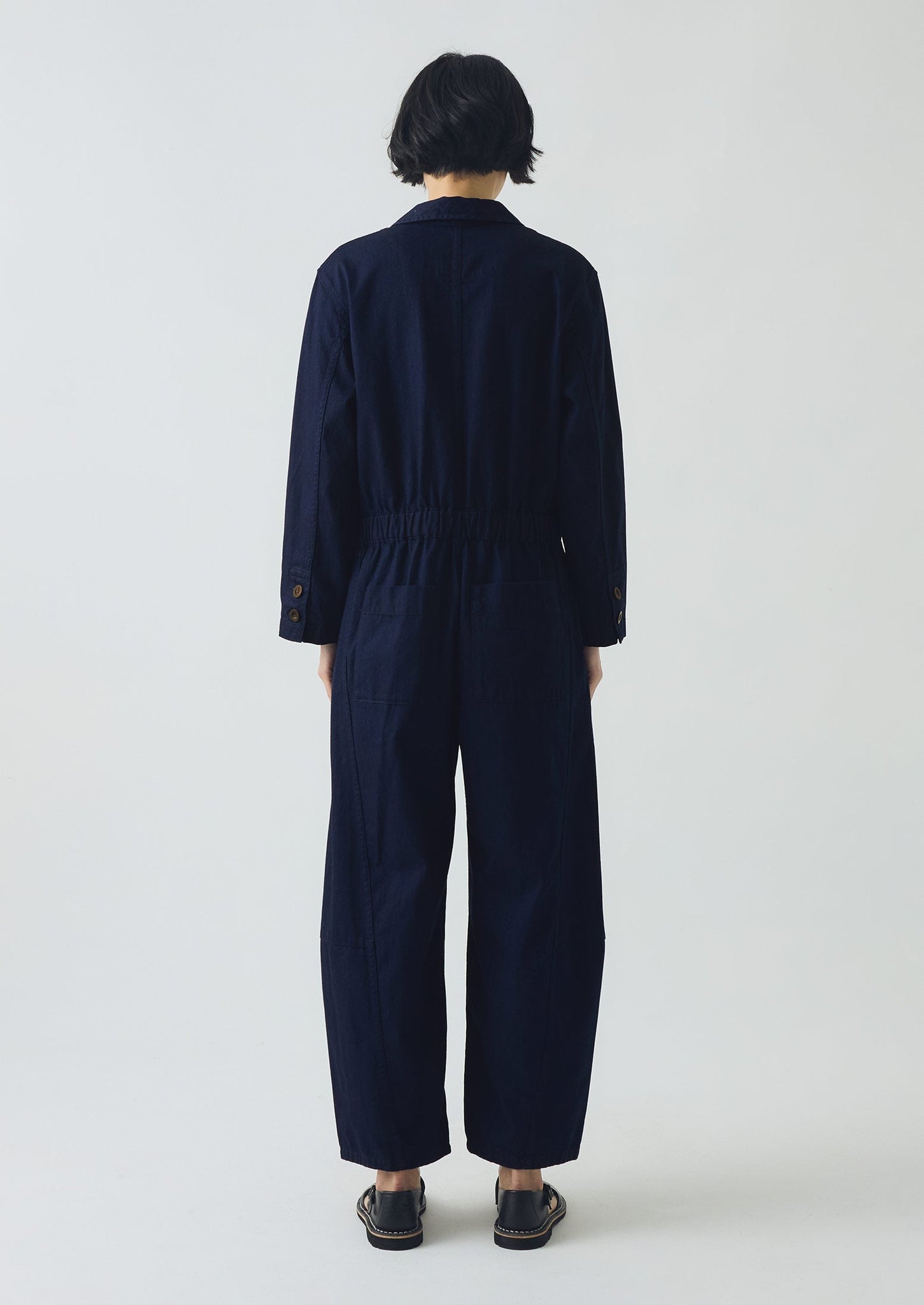 Half Placket Cotton Twill Jumpsuit | Indigo