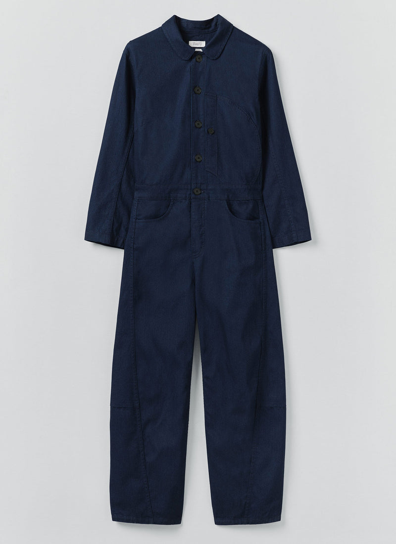 Half Placket Cotton Twill Jumpsuit | Indigo
