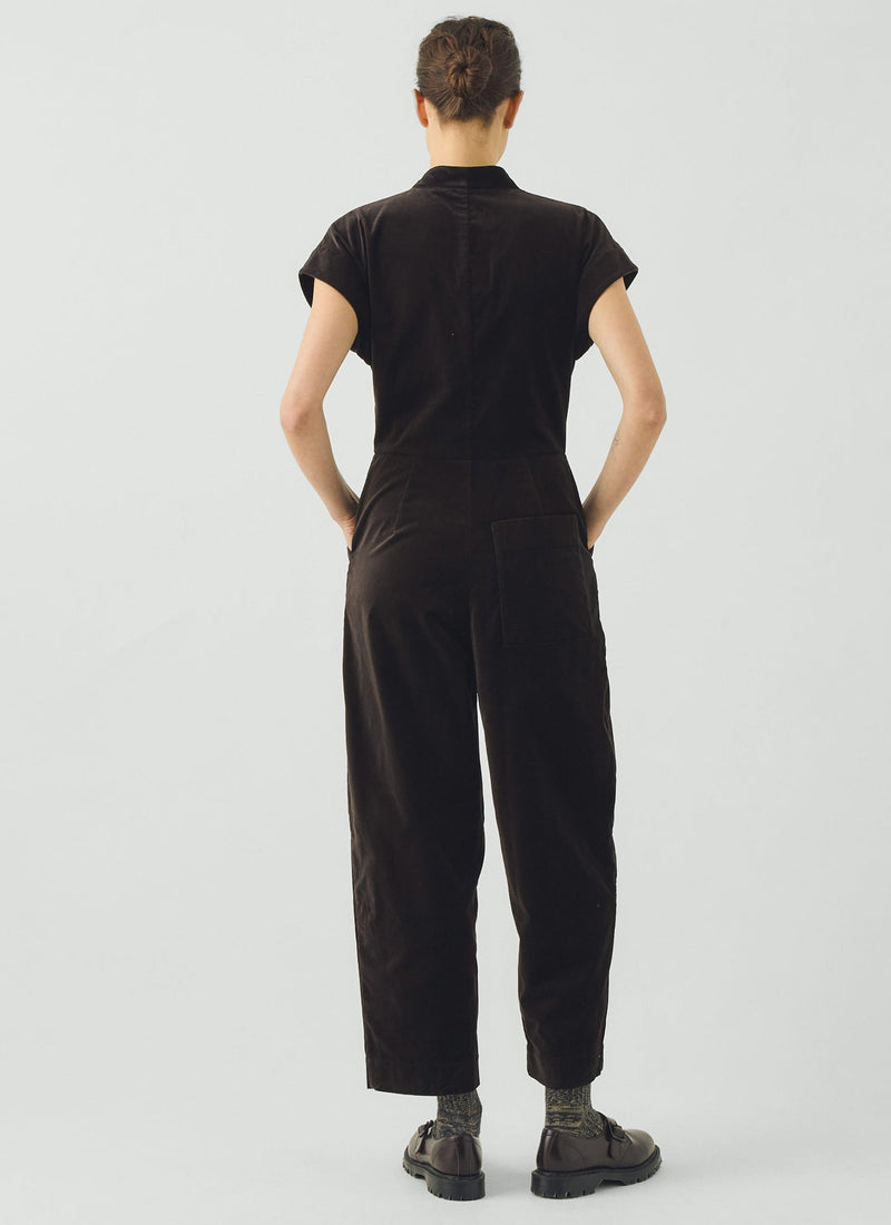Cotton Velvet Cross Front Jumpsuit | Brown Slate
