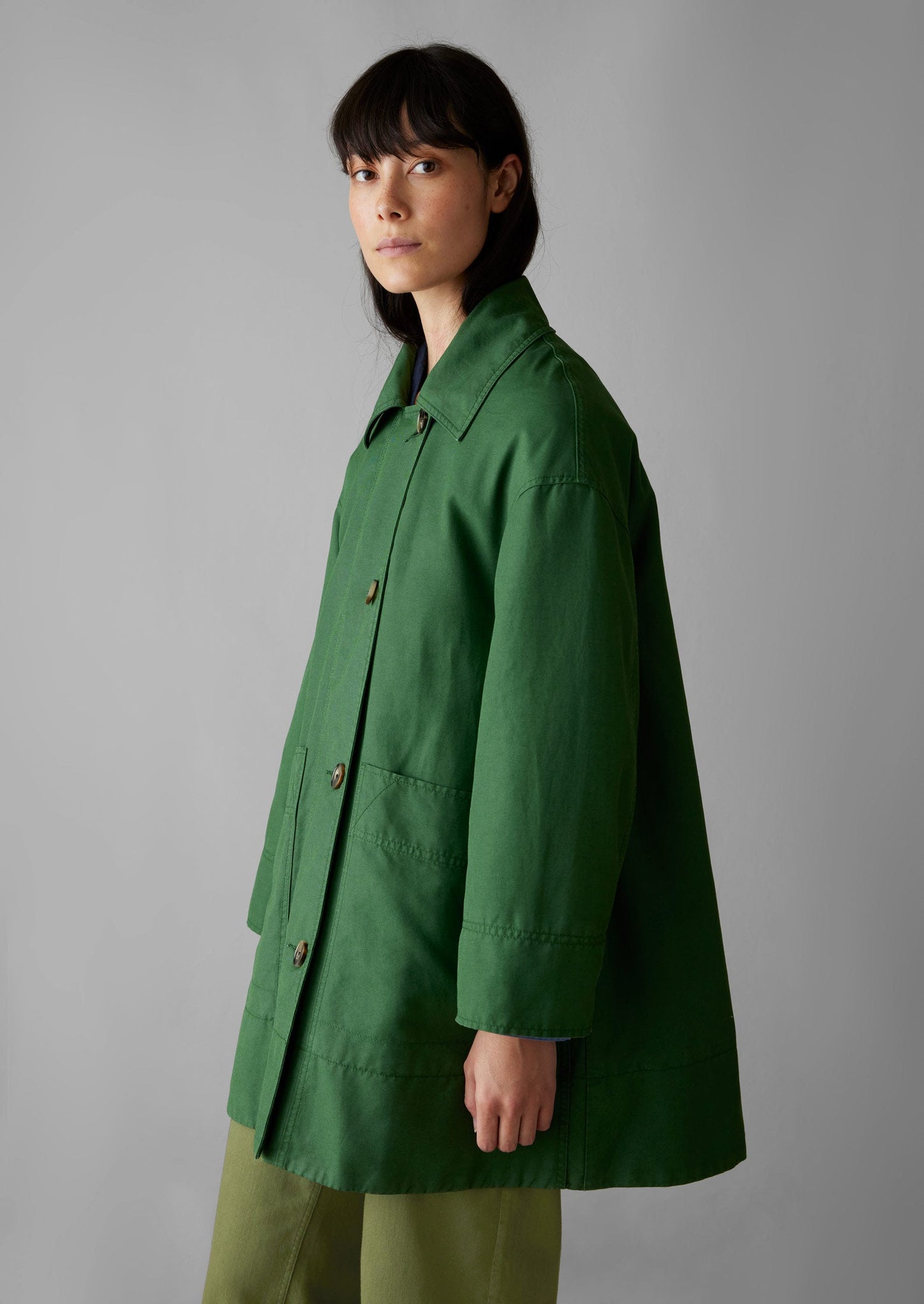 A Line Cotton Linen Canvas Coat | Juniper | TOAST