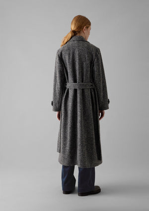 Wool Herringbone Belted Coat | Grey Melange