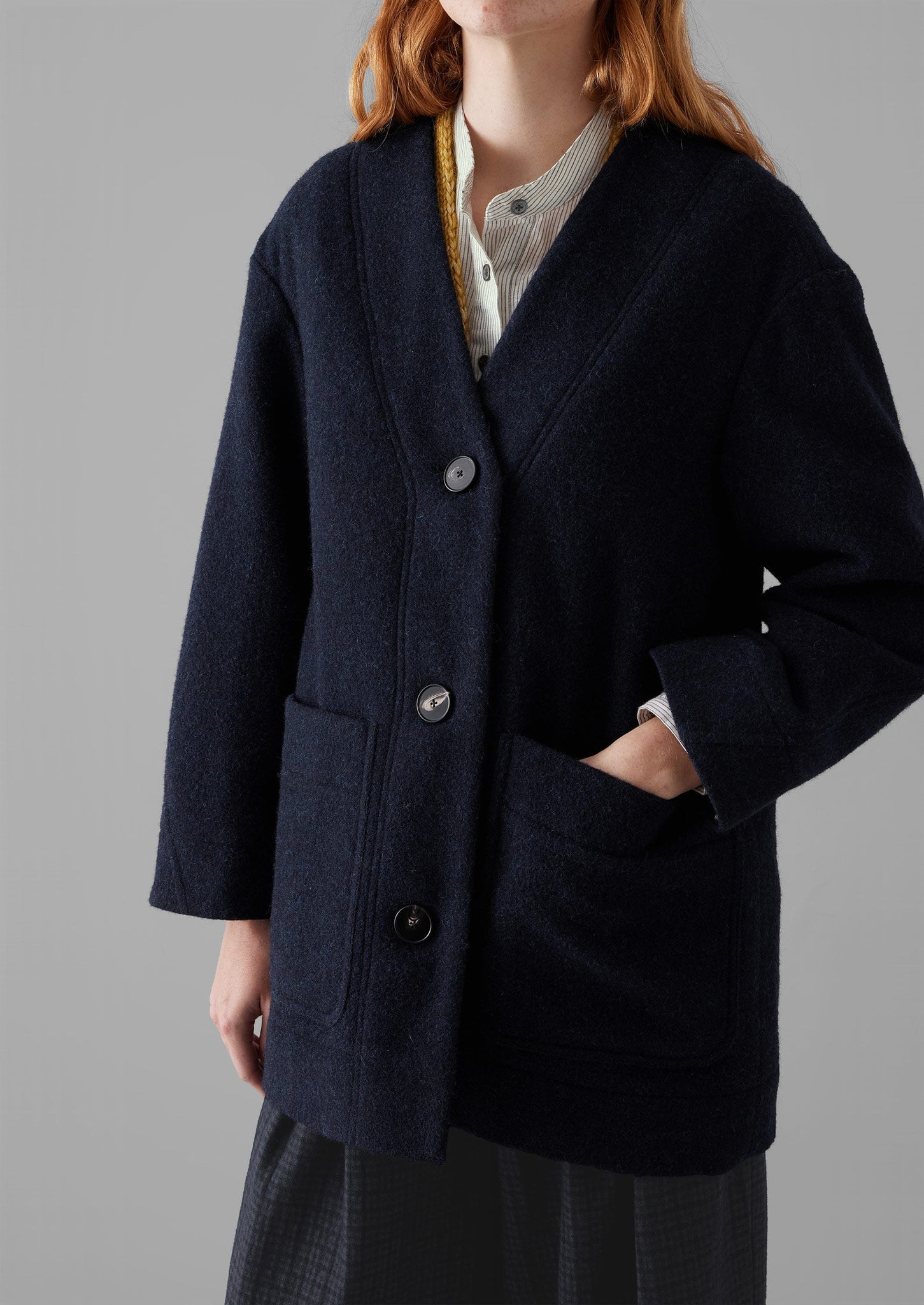 Boiled Wool Short Coat | Navy