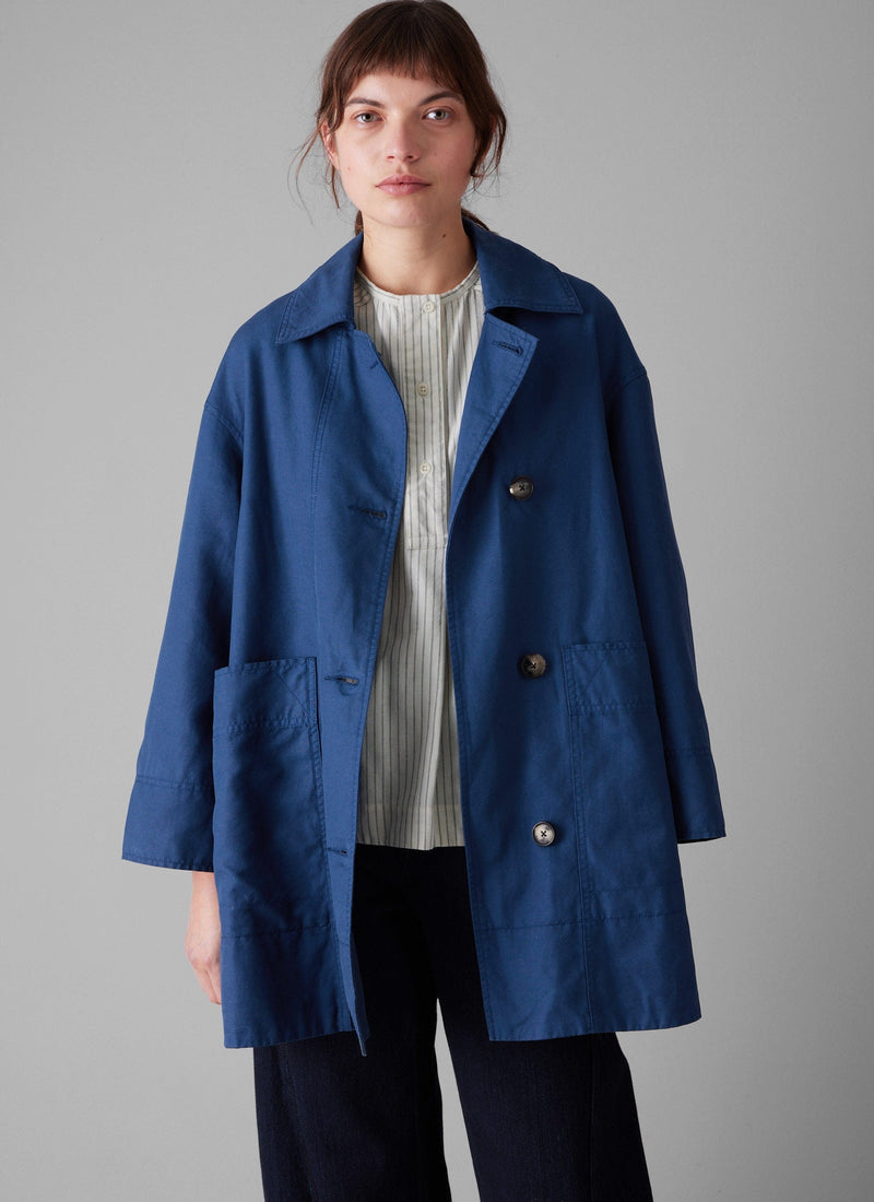 A Line Cotton Linen Canvas Coat | Dark Ash Blue