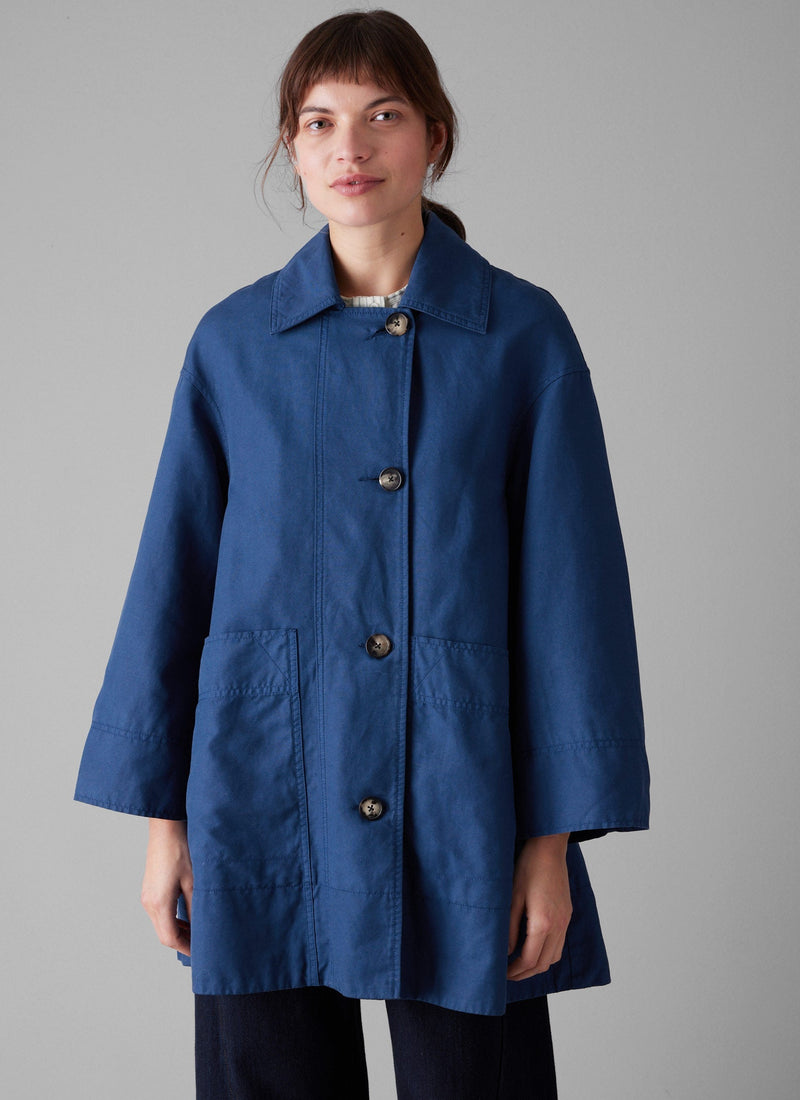 A Line Cotton Linen Canvas Coat | Dark Ash Blue