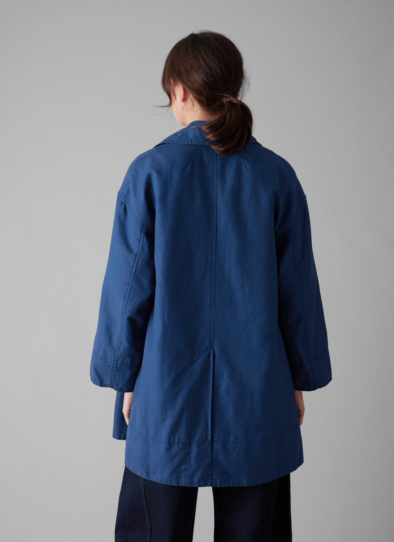 A Line Cotton Linen Canvas Coat | Dark Ash Blue