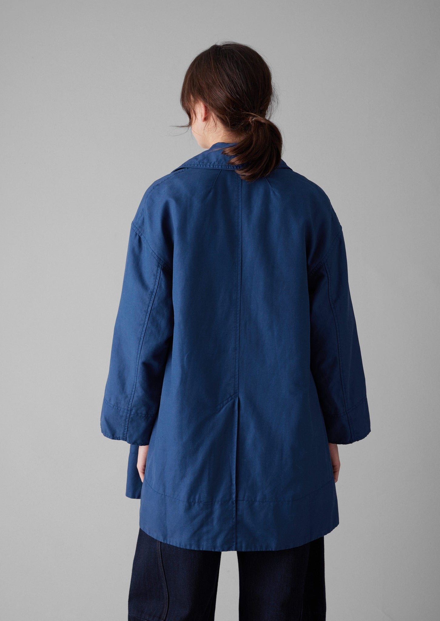 A Line Cotton Linen Canvas Coat | Dark Ash Blue