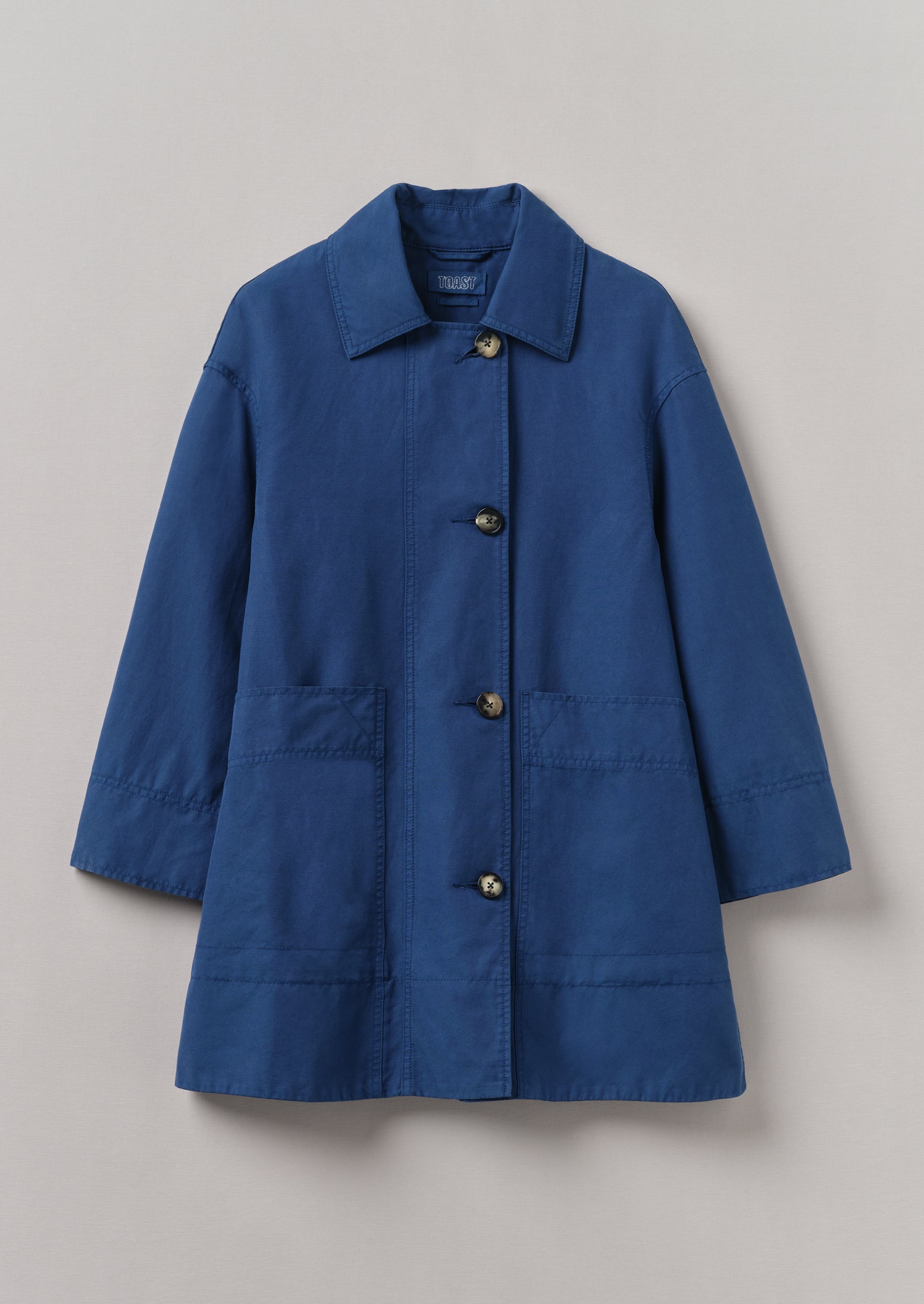 A Line Cotton Linen Canvas Coat | Dark Ash Blue | TOAST