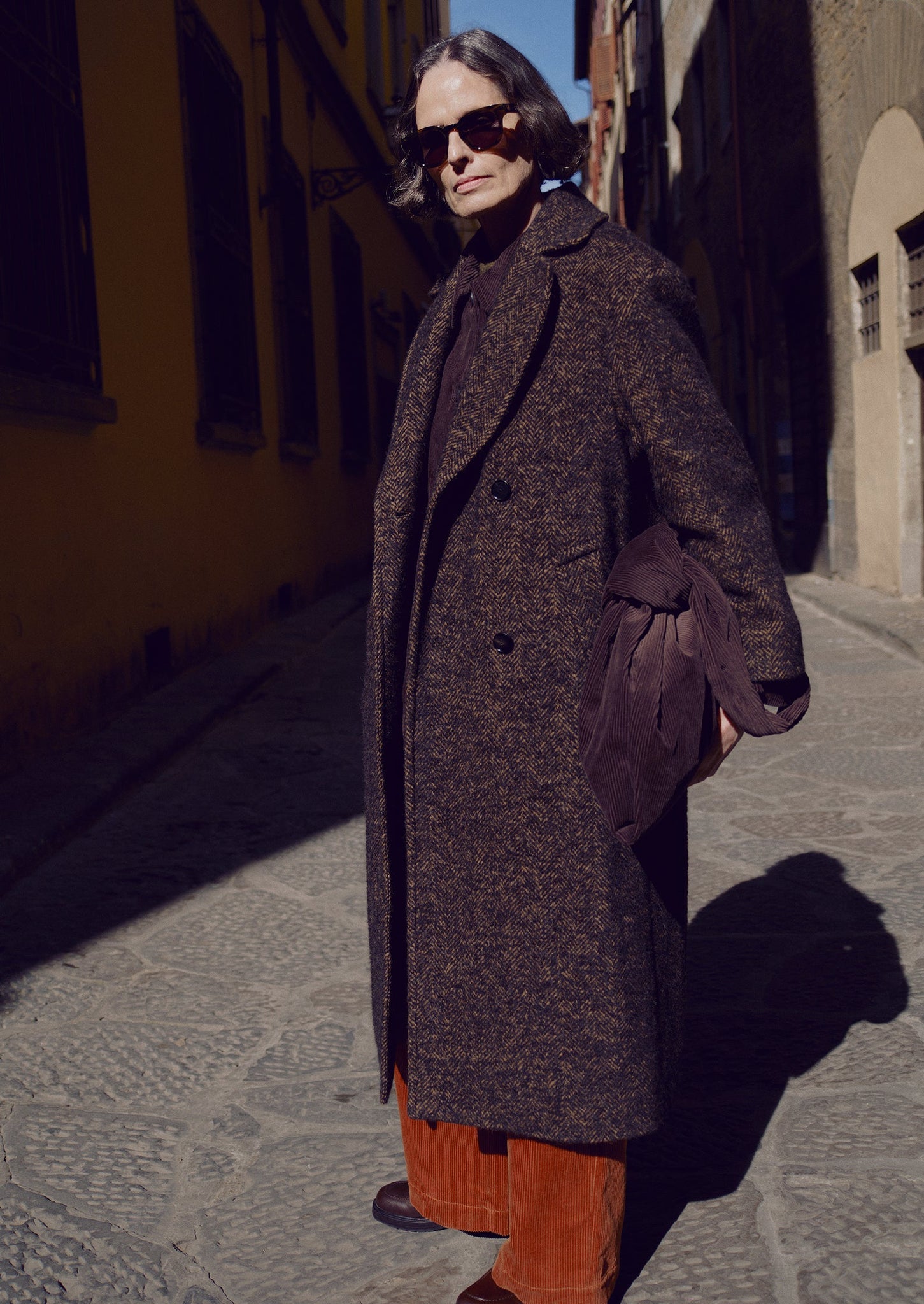 Wool Tweed Herringbone Coat | Brown/Black | TOAST