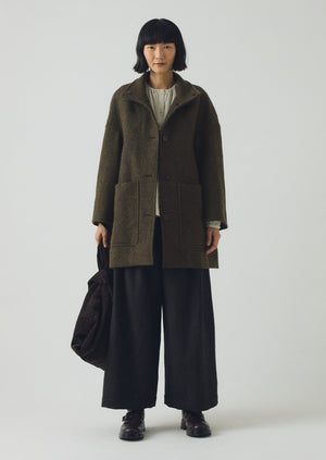 Boiled Wool Twill Coat | Darkest Olive | TOAST