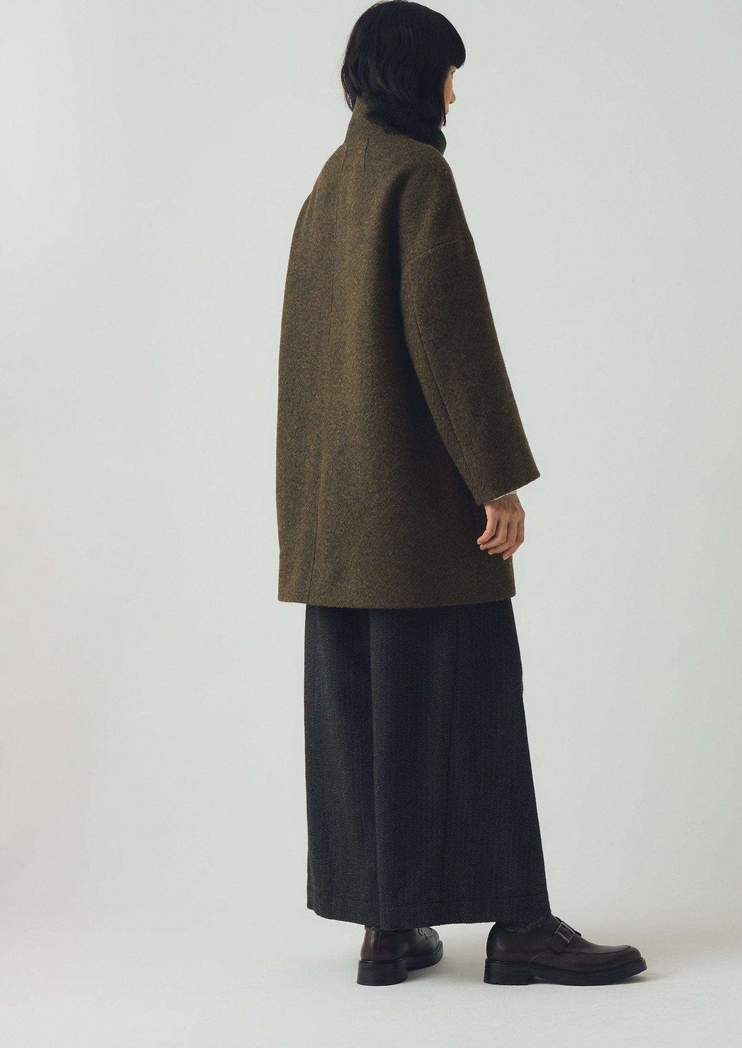 Boiled Wool Twill Coat | Darkest Olive | TOAST