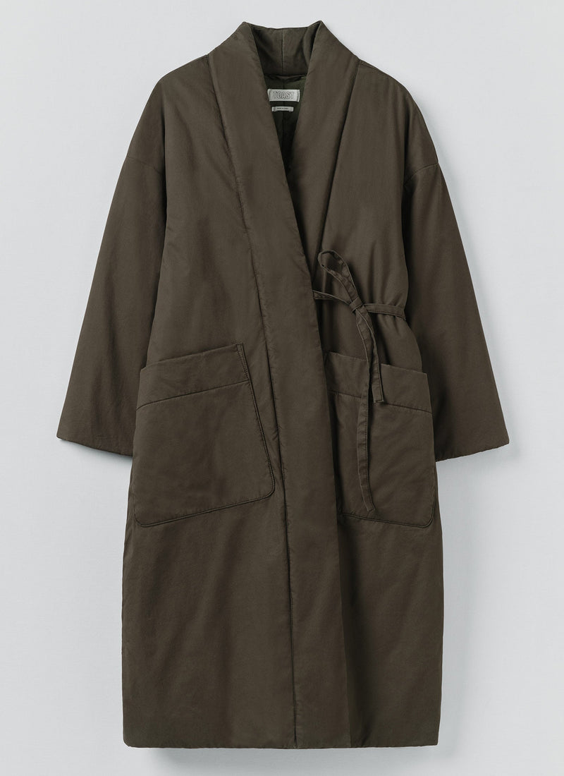 Padded Cotton Wrap Coat | Iron Green