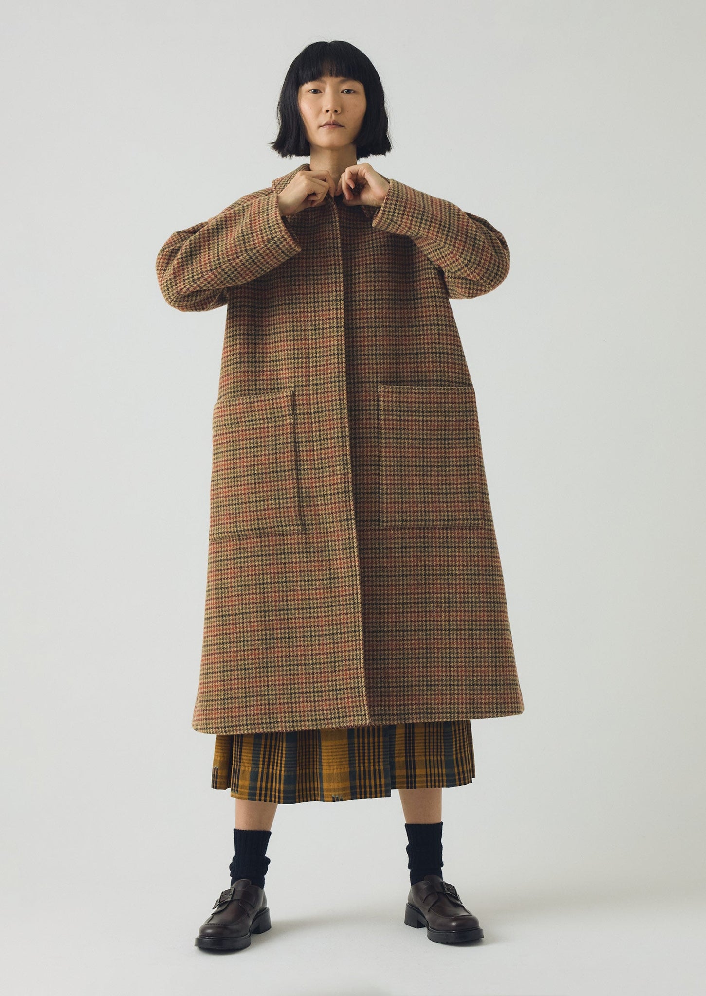 Frankie Vibrant Check Raglan Coat | Umber Multi
