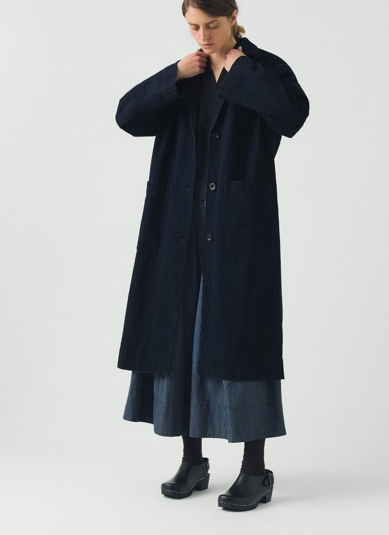 Dropped Shoulder Japanese Denim Coat | Indigo
