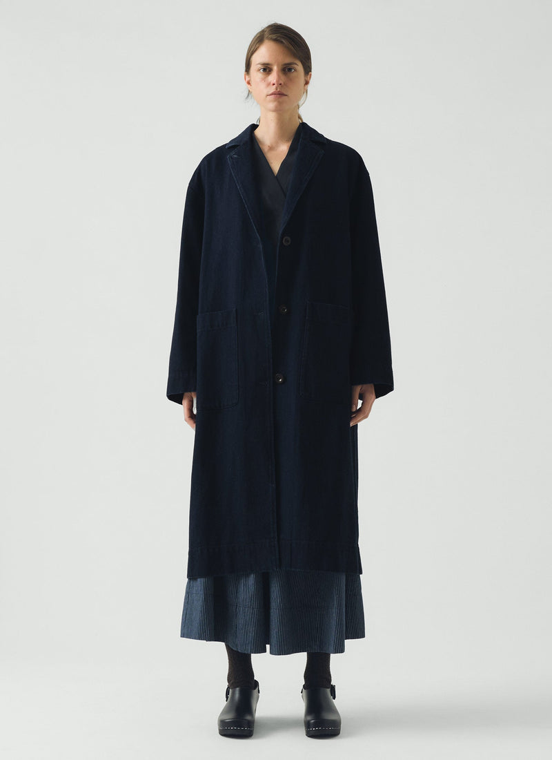 Dropped Shoulder Japanese Denim Coat | Indigo