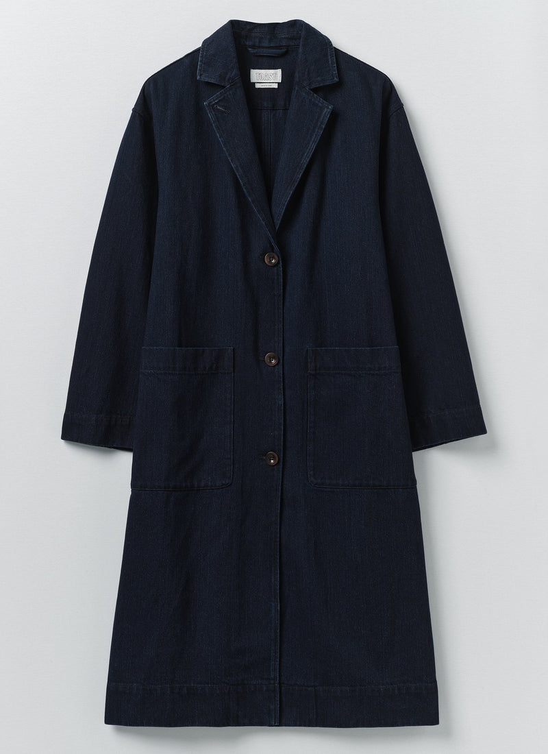 Dropped Shoulder Japanese Denim Coat | Indigo