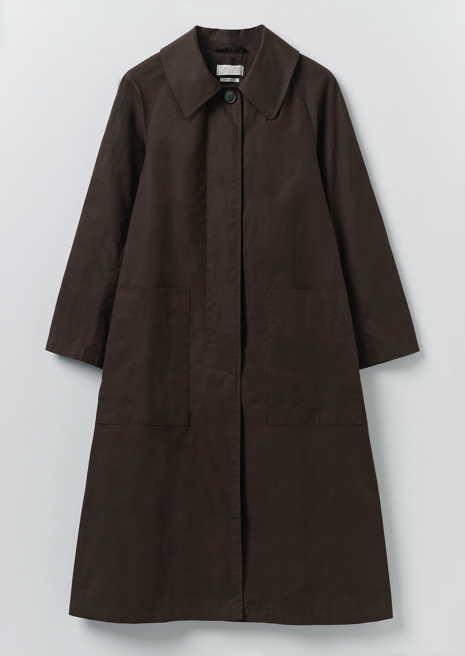 Frankie Waxed Cotton Raglan Coat | Chocolate | TOAST