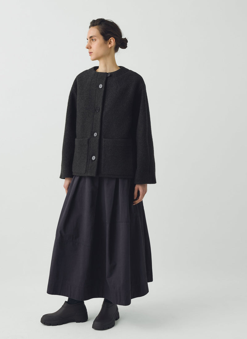 Boiled Wool Short Coat | Dark Olive
