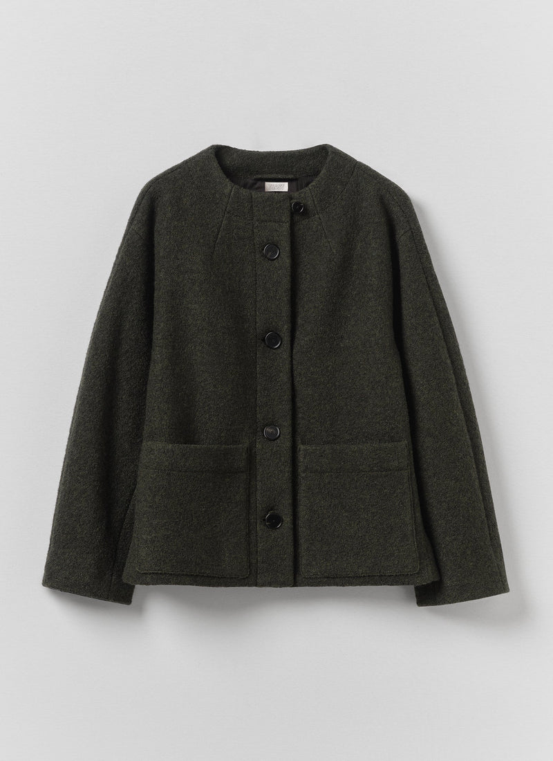 Boiled Wool Short Coat | Dark Olive