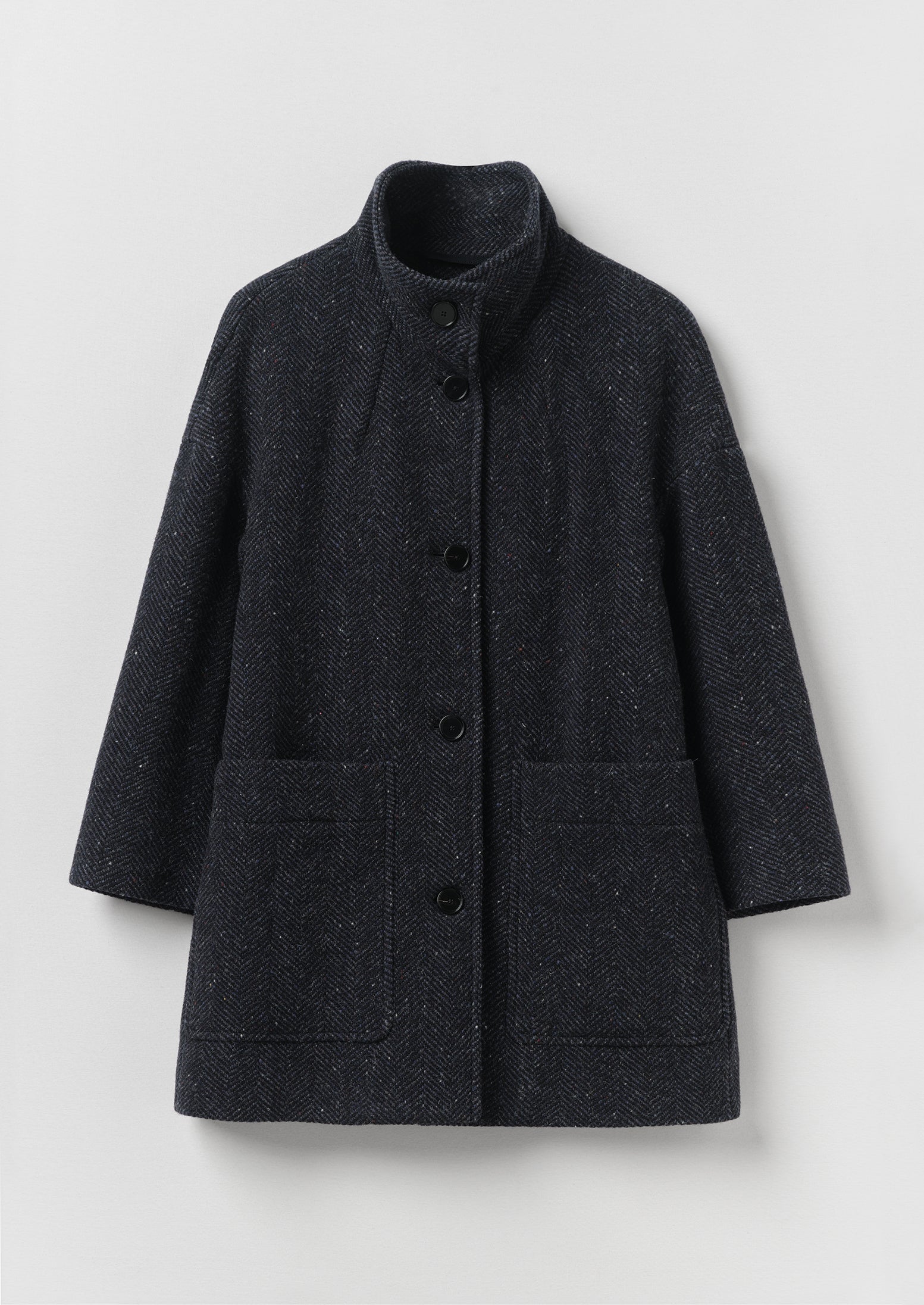 Washed Wool Herringbone Coat | Navy Melange | TOAST
