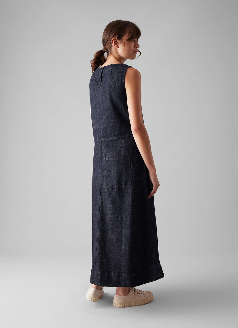 toast denim apron dress TOAST - DENIM PINAFORE DRESS