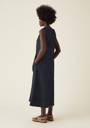 Panelled Organic Indigo Denim Dress | Indigo