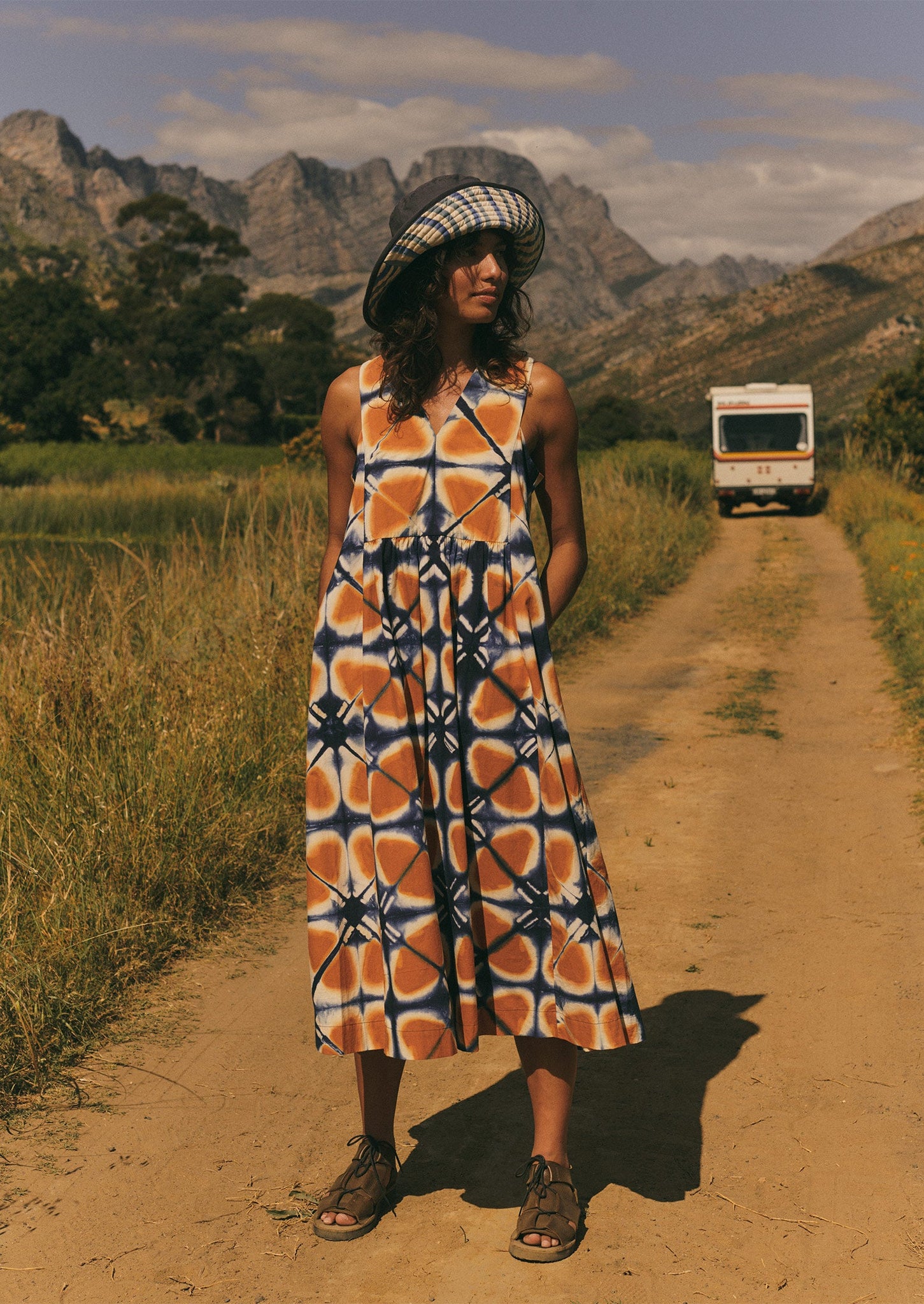 Clamp Dyed Poplin Dress | Russet Orange