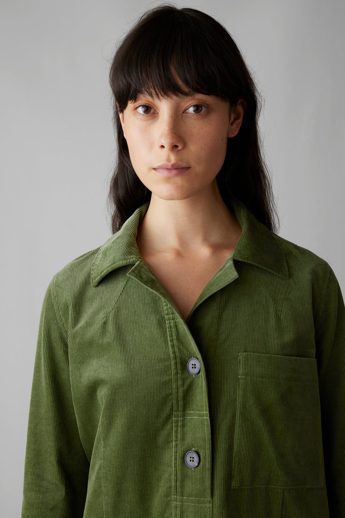 Open Collar Needlecord Shirt Dress | Propagator Green