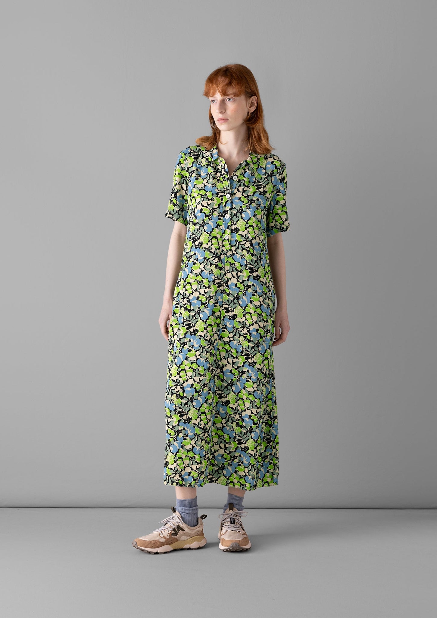 Hedgerow Print Crepe Shirt Dress | Acid Green