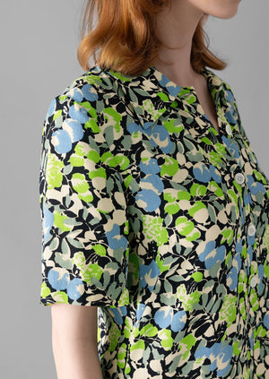 Hedgerow Print Crepe Shirt Dress | Acid Green