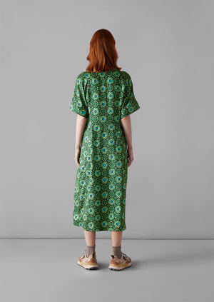 Bryn Kaleidoscope Print Crepe Dress | Emerald