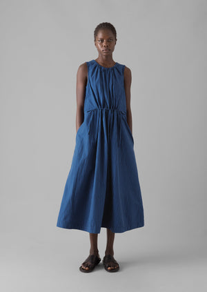 Cotton Poplin Stripe Dress | Celtic Blue