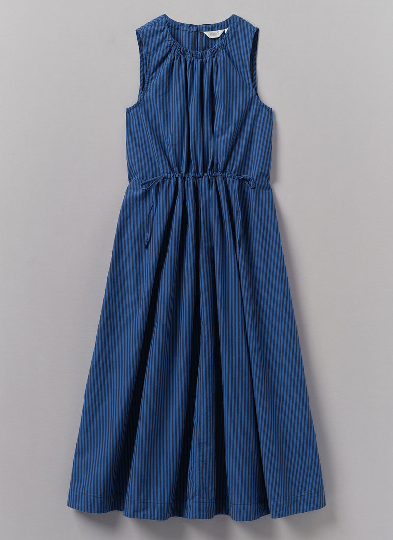 Cotton Poplin Stripe Dress | Celtic Blue