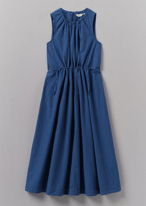 Cotton Poplin Stripe Dress | Celtic Blue