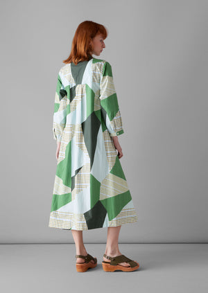 Patchwork Print Cotton Poplin Dress | Sage