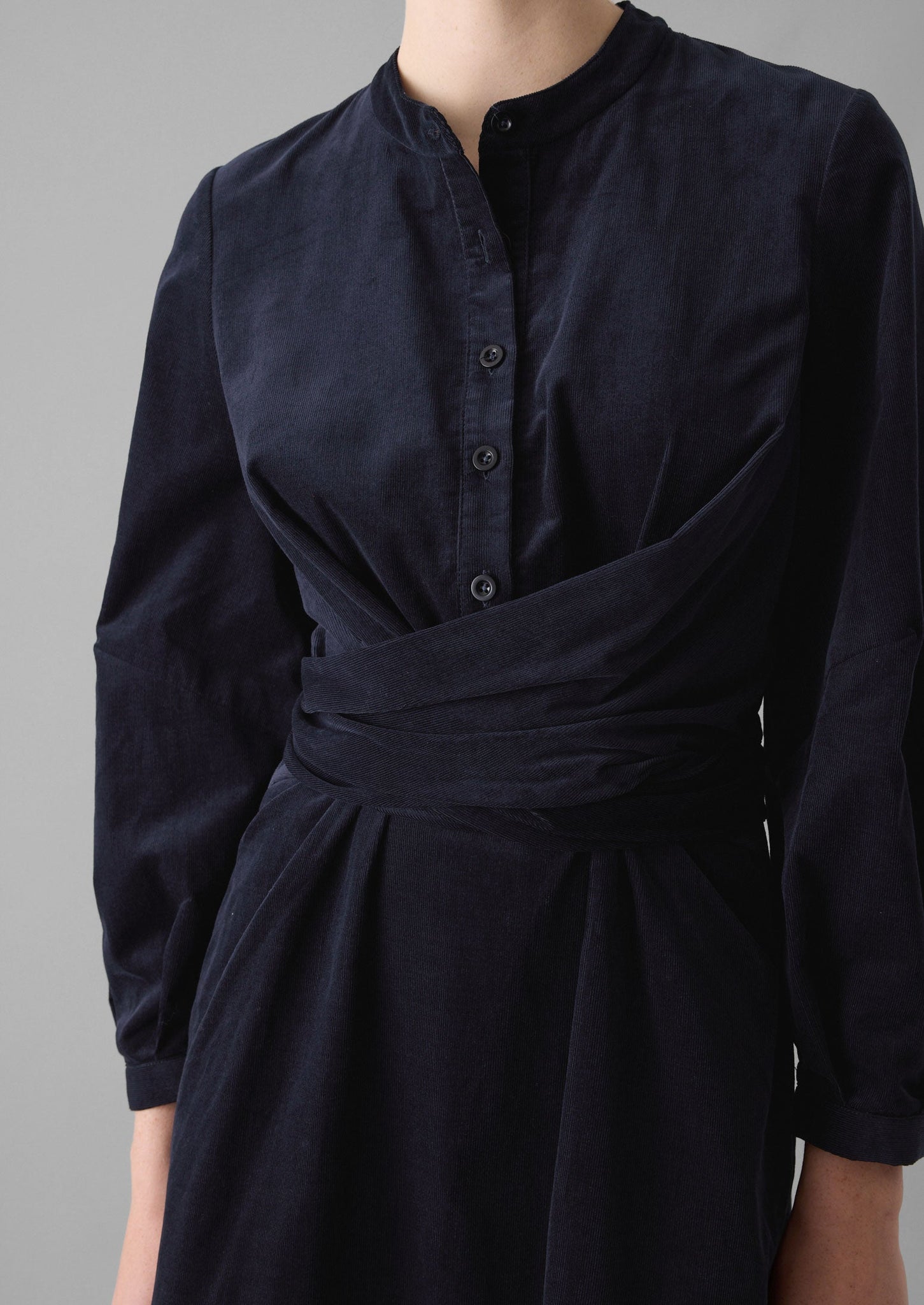 Organic Needlecord Wrap Dress | Navy