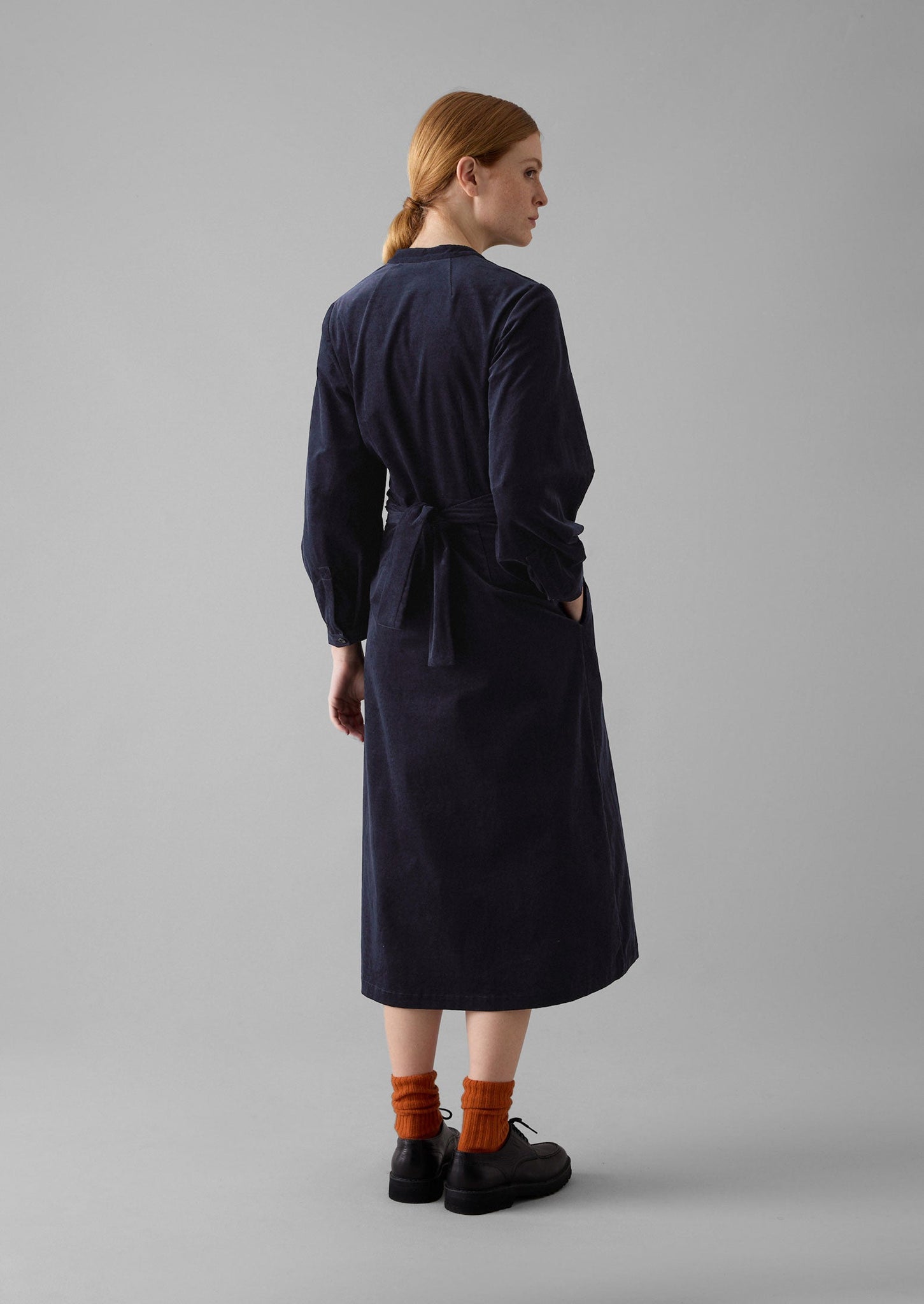 Organic Needlecord Wrap Dress | Navy