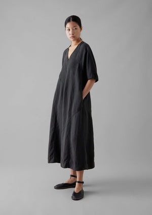 Lyocell Linen Herringbone Panel Dress | Basalt