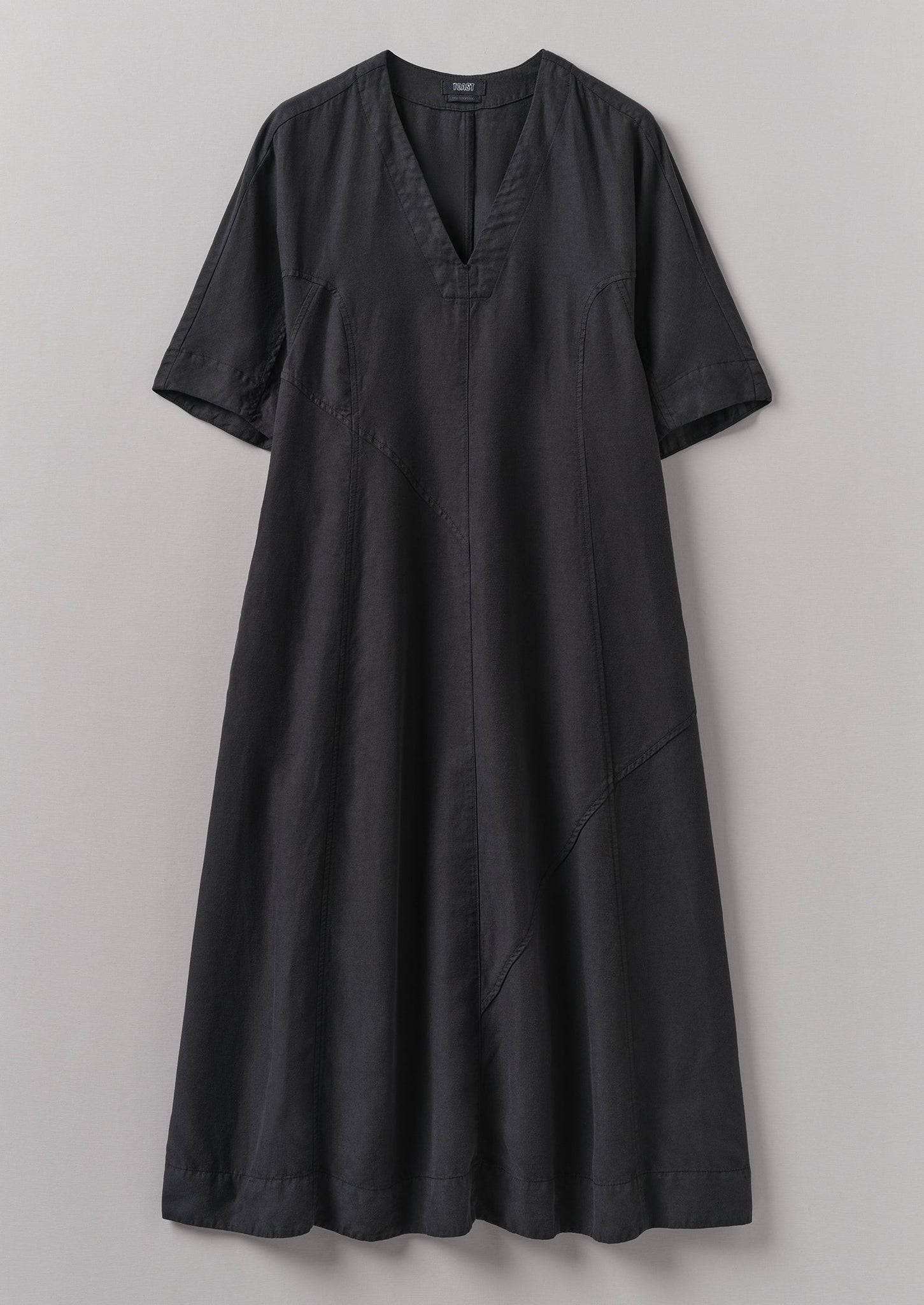 Lyocell Linen Herringbone Panel Dress | Basalt