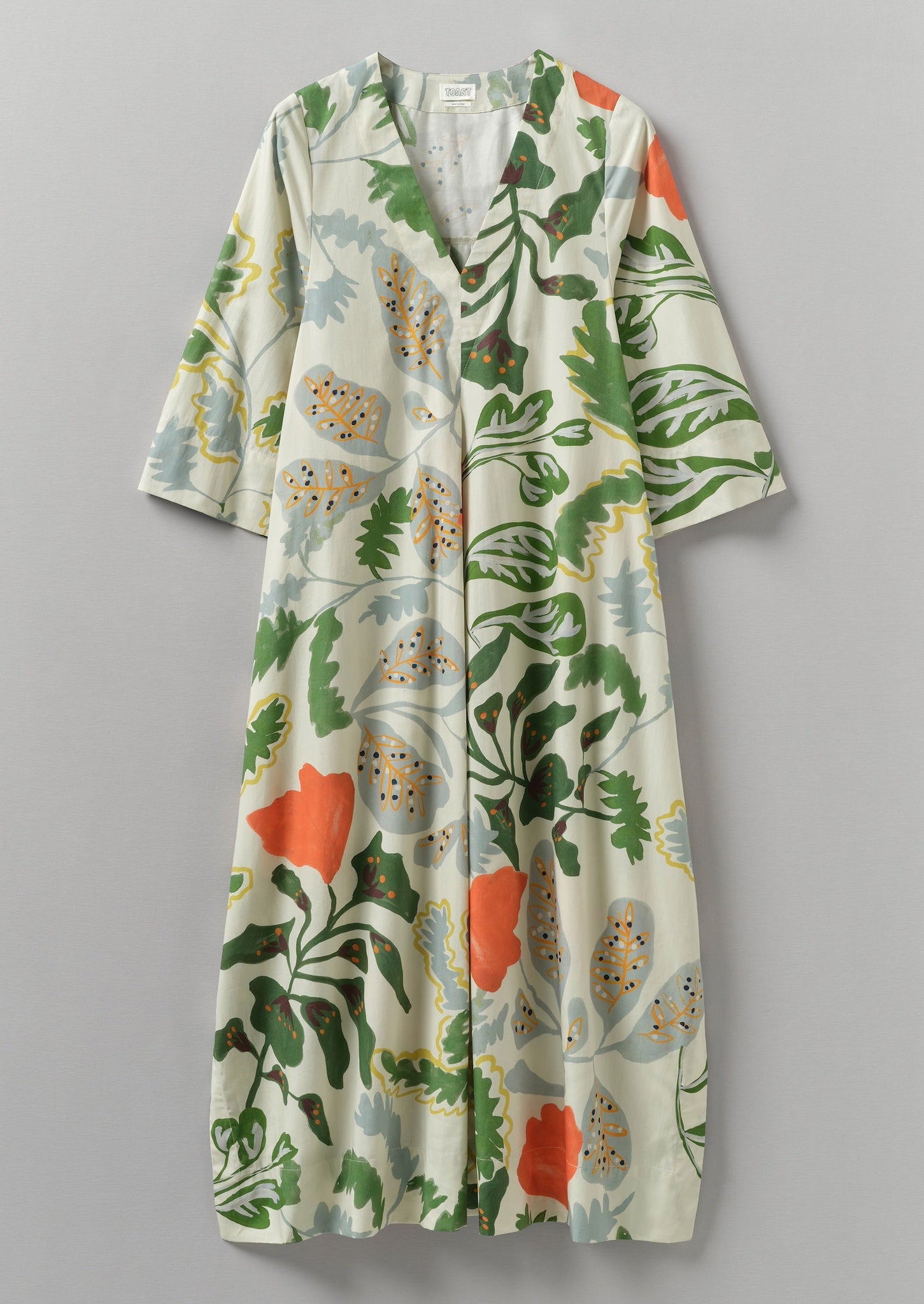 V-Neck Foliage Print Poplin Dress | Putty